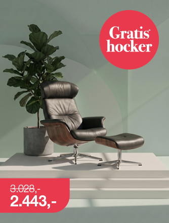 Conform Time Out relaxfauteuil & hocker notenhout zwart